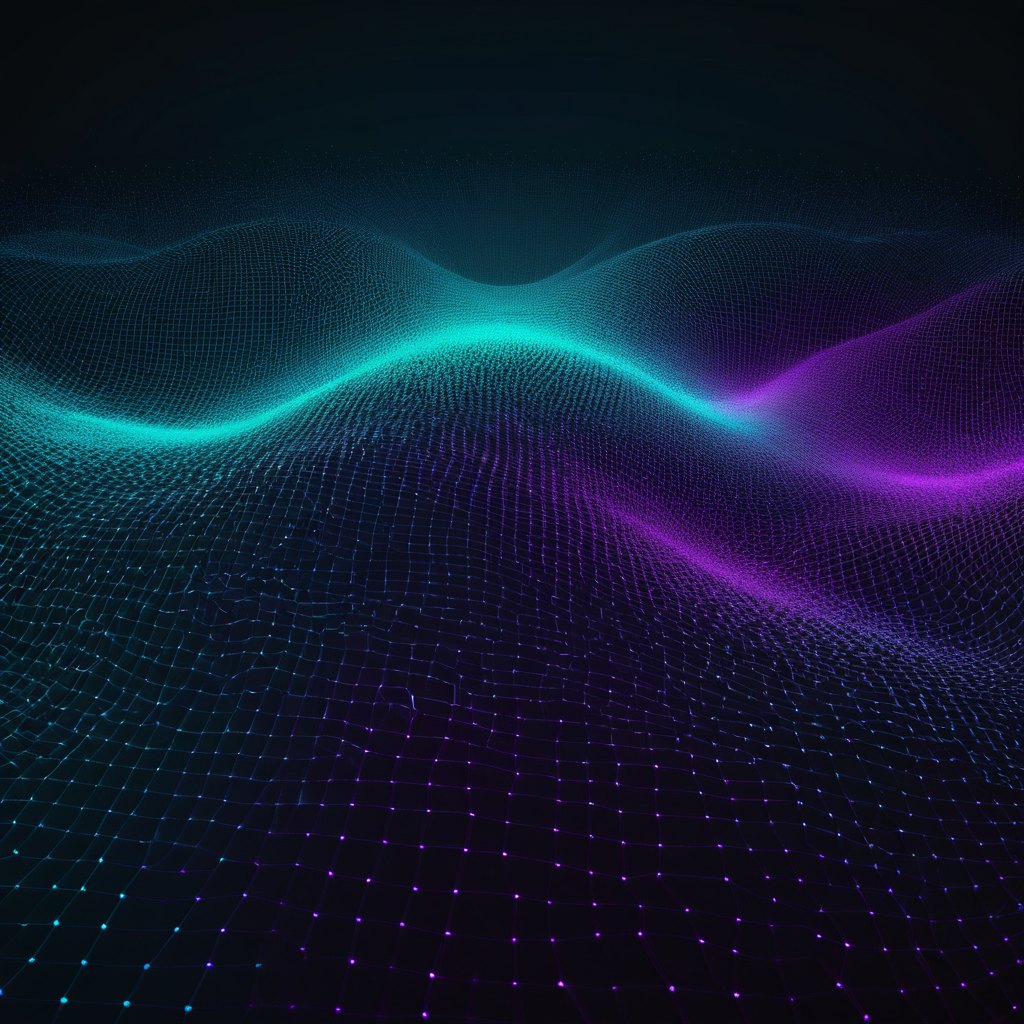 Ein Gitter aus Lichtpunkten in Türkis und Violett